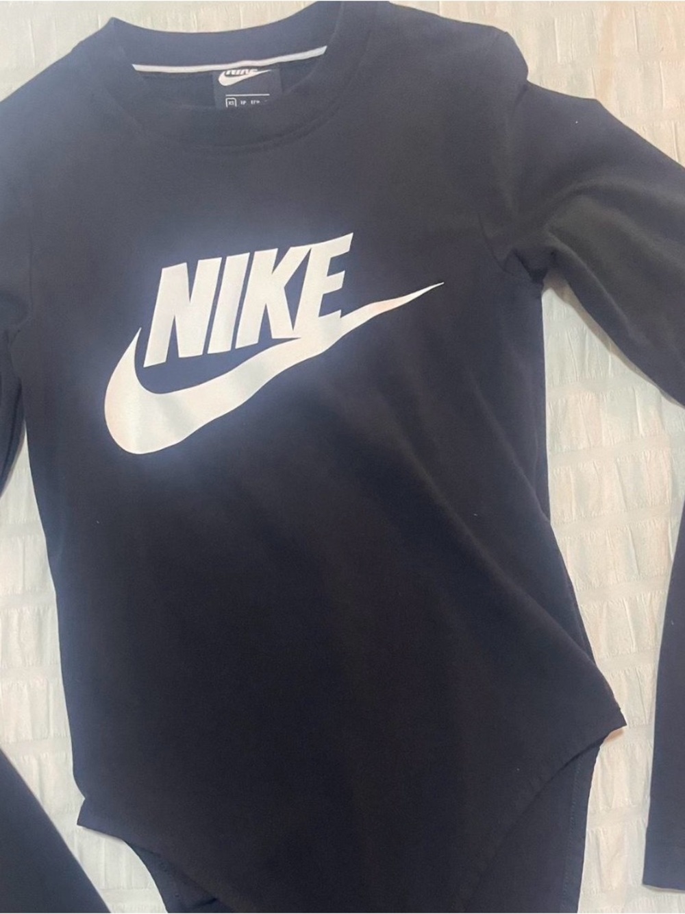 Nike Black Long Sleeve Bodysuit with White Logo